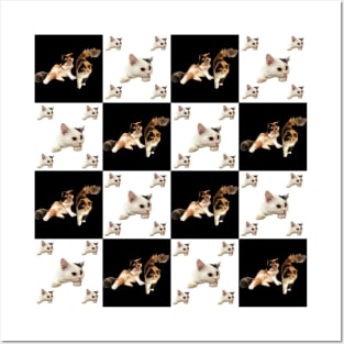 cat pattern on black and white square Posters and Art